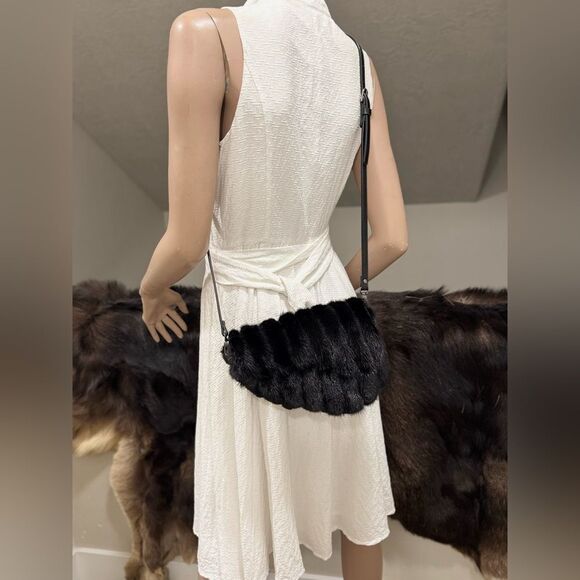 Asymmetric Real Mink Fur Handmade Saddle Bag/Shoulder Bag/Crossbody - Picture 6 of 15